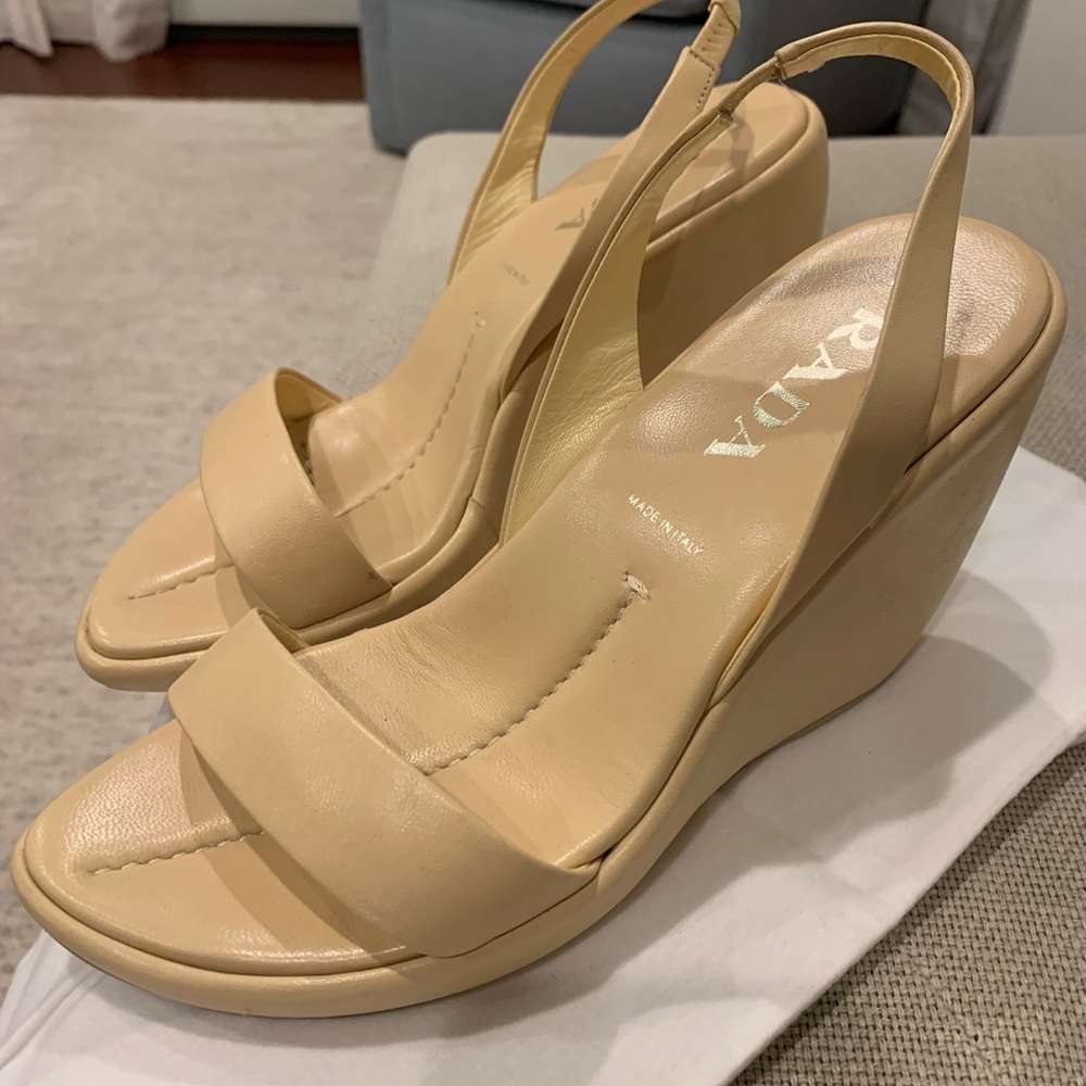 Prada Women's Beige Wedge Sandals